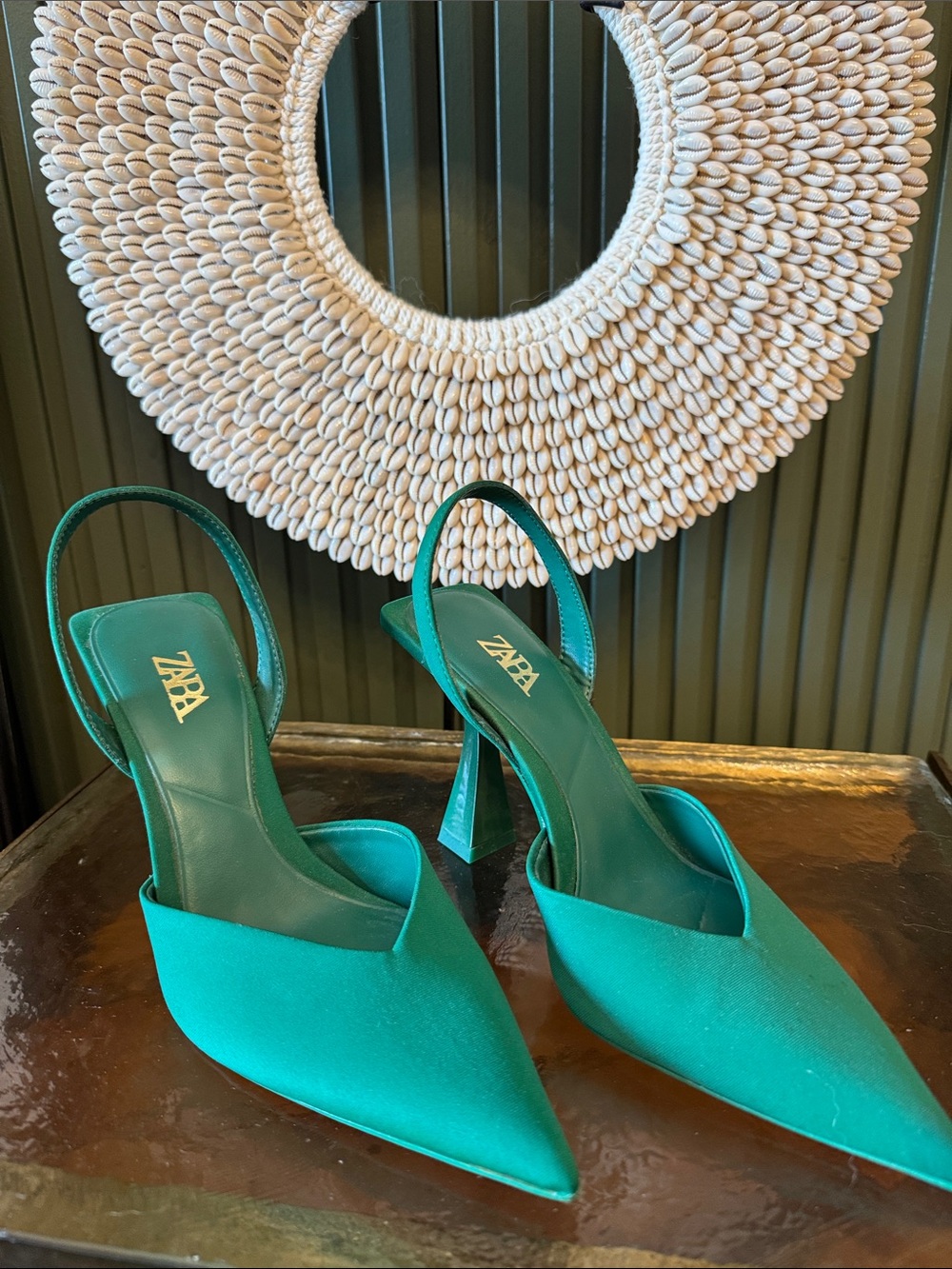 ZARA Emerald Pointed Slingback Heels